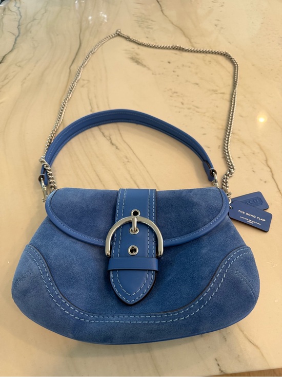 Coach Handbags - Coach Blue Suede Shoulder Bag with Silver Hardware